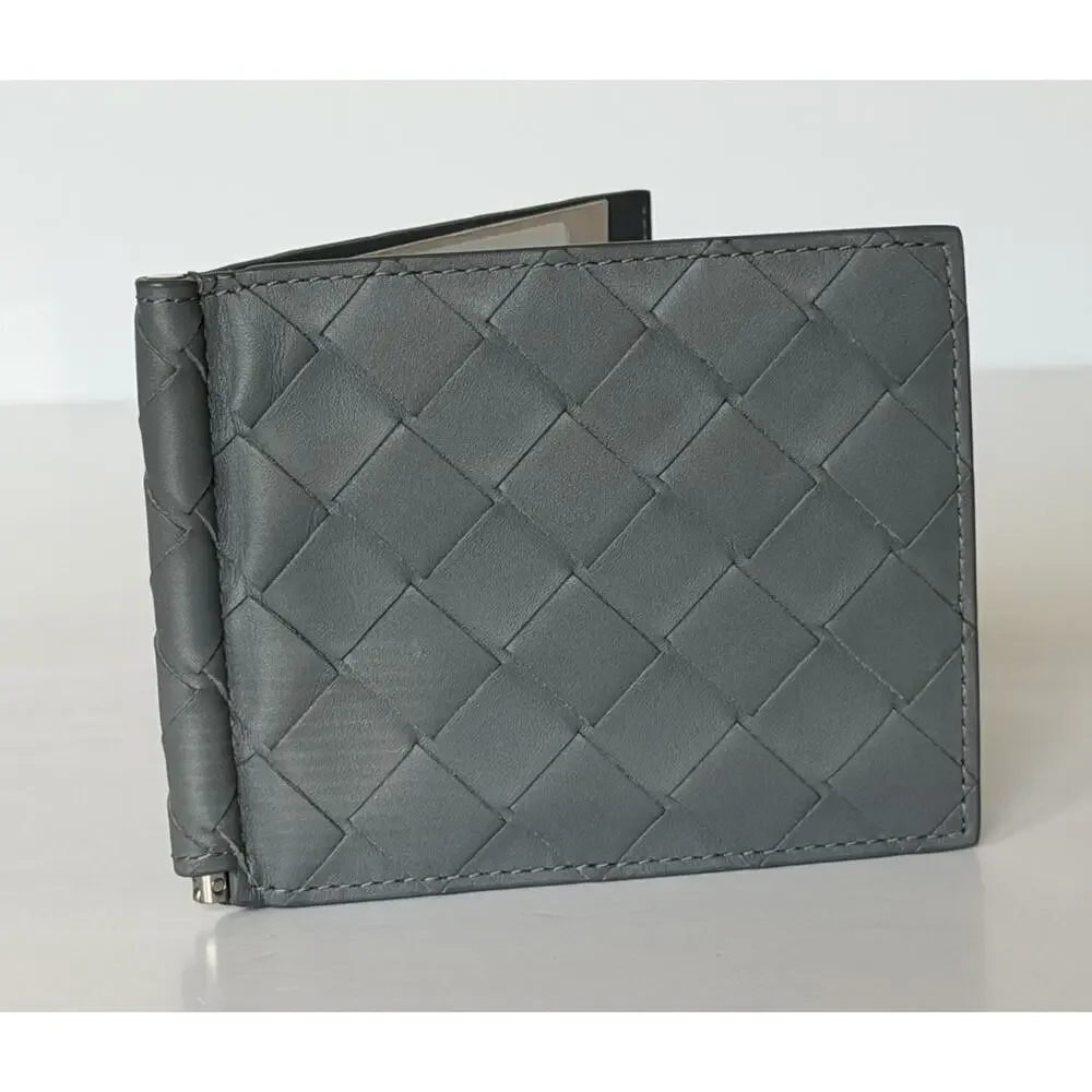 Bottega Intrecciato Veneta Leather Gray Wallet with Money Clip 592626 NWT $600